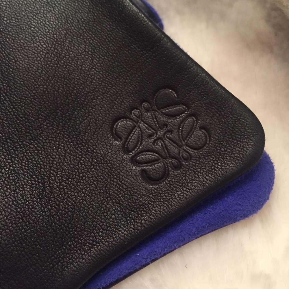 Rare Loewe Black Leather Gloves Blue Suede 7.5 - Picture 8 of 9